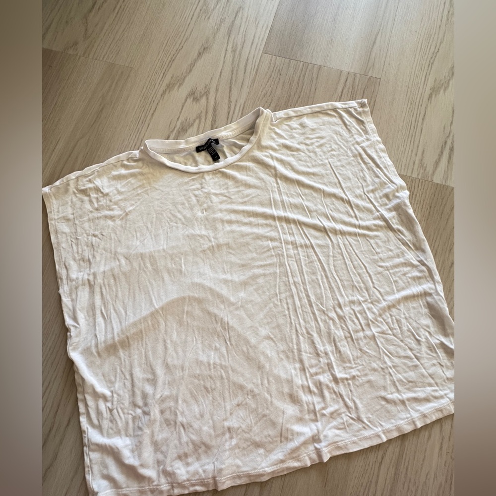 Eileen Fisher White Boxy Cap Sleeve Tee t-shirt top white tencel blend small s
